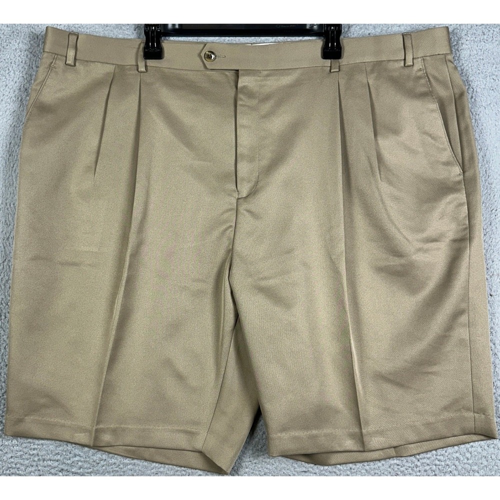 Paul Fredrick Shorts Mens 48 Tan Dress Chino Golf Double Pleated Casual Pockets